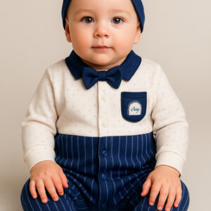 Macacão Bebê Caramell Lux Boy  Azul Marinho E Branco