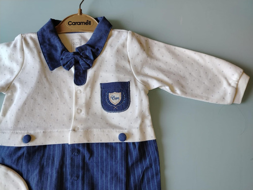 Macacão Bebê Caramell Lux Boy  Azul Marinho E Branco - Imagem 3