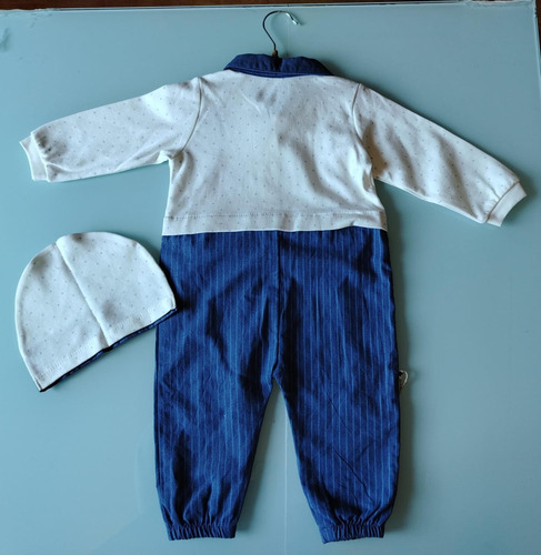 Macacão Bebê Caramell Lux Boy  Azul Marinho E Branco - Imagem 4