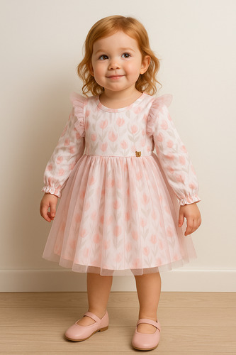 Vestido Infantil Randa Mundo Tule Floral Menina Tam 2 Anos