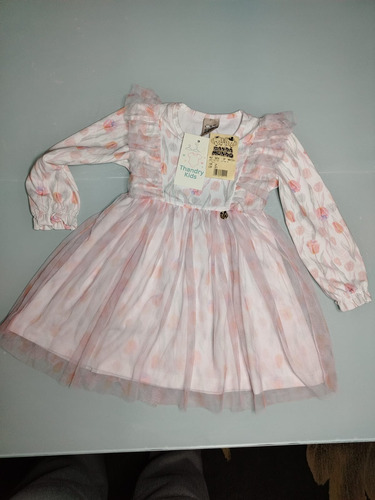 Vestido Infantil Randa Mundo Tule Floral Menina Tam 2 Anos - Imagem 3