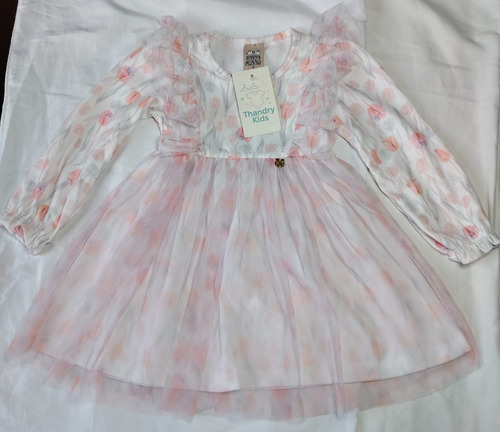 Vestido Infantil Randa Mundo Tule Floral Menina Tam 2 Anos - Imagem 5
