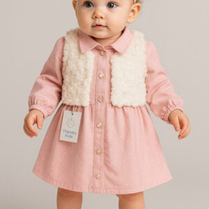 Vestido Infantil Randa Mundo Rosa Com Colete Em Pelo  1 Ano