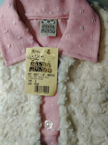 Vestido Infantil Randa Mundo Rosa Com Colete Em Pelo  1 Ano - Imagem 4