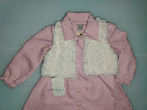 Vestido Infantil Randa Mundo Rosa Com Colete Em Pelo  1 Ano - Imagem 6