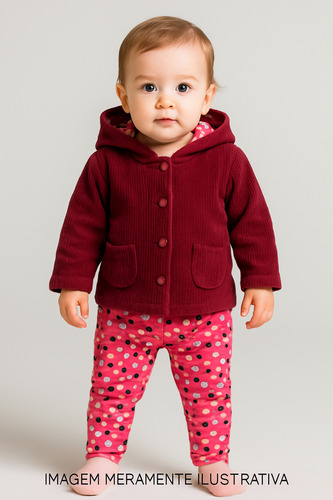 Conjunto Bebê  Inverno  Casaco Com Capuz E Calça Estampada