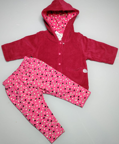 Conjunto Bebê  Inverno  Casaco Com Capuz E Calça Estampada - Imagem 2