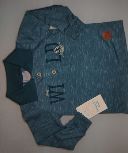 Camiseta Infantil Manga Longa Angerô Azul Estampada - Imagem 3