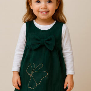 Vestido Infantil Menina  Moletinho Verde Com Camiseta Branca