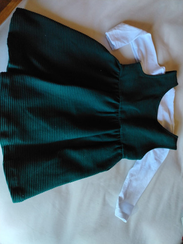 Vestido Infantil Menina  Moletinho Verde Com Camiseta Branca - Imagem 2