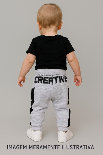 Calça Moletom Infantil Menino Mescla Com Estampa Creative - Imagem 2