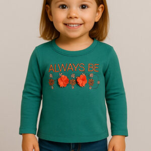 Blusa Infantil Menina Manga Longa Verde Mineral Com Flores