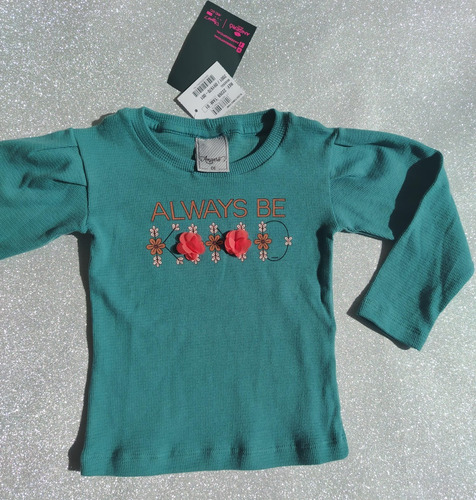 Blusa Infantil Menina Manga Longa Verde Mineral Com Flores - Imagem 6