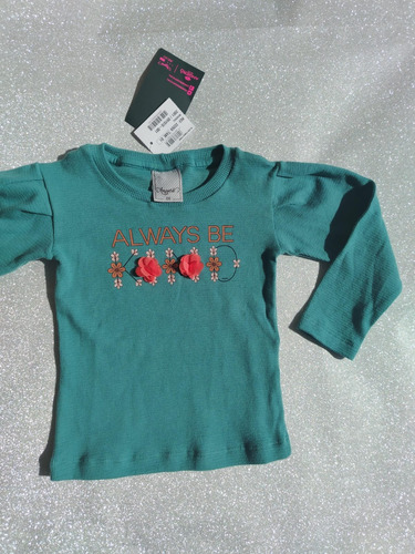 Blusa Infantil Menina Manga Longa Verde Mineral Com Flores - Imagem 7