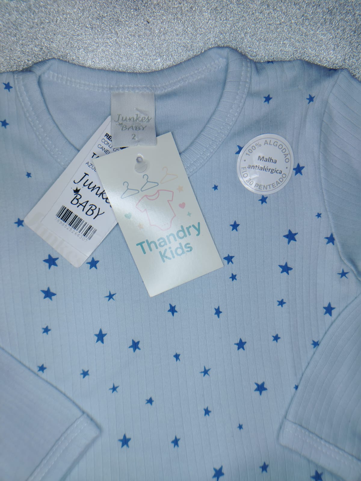 Conjunto Longo Canelado Azul Claro – Estampado Estrelas – Tamanho 2 - Imagem 2