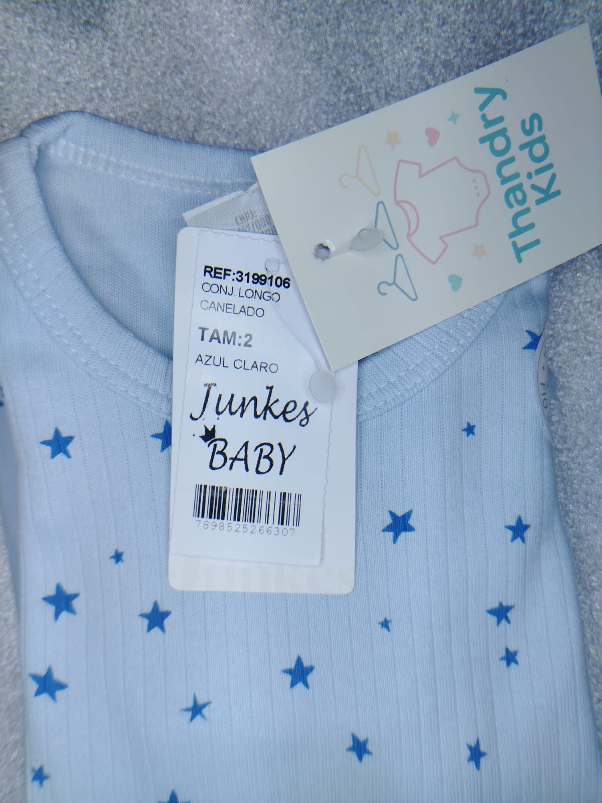 Conjunto Longo Canelado Azul Claro – Estampado Estrelas – Tamanho 2 - Imagem 4