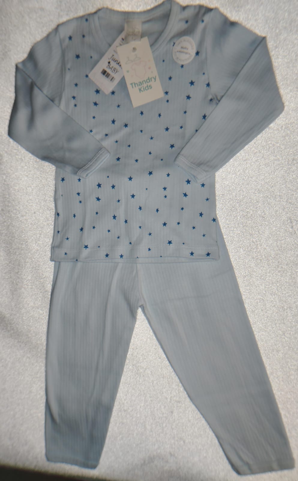 Conjunto Longo Canelado Azul Claro – Estampado Estrelas – Tamanho 2 - Imagem 6