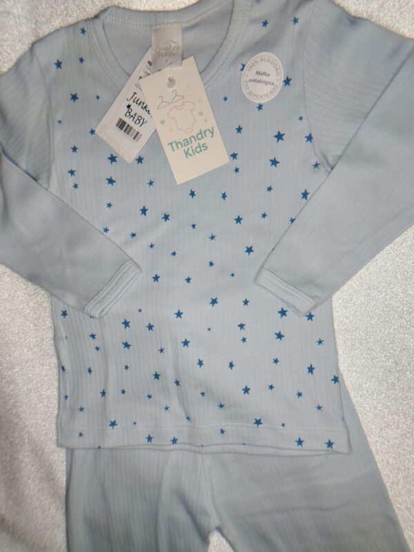 Conjunto Longo Canelado Azul Claro – Estampado Estrelas – Tamanho 2 - Imagem 5