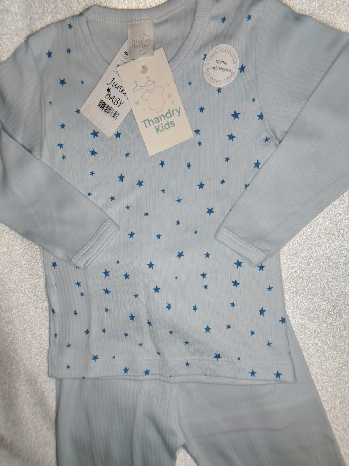 Conjunto Longo Canelado Azul Claro – Estampado Estrelas – Tamanho 2 - Imagem 5