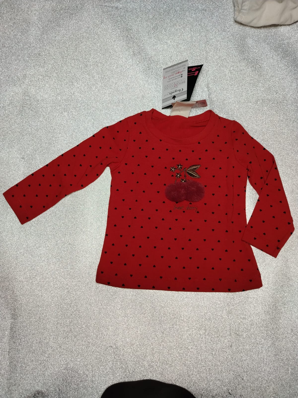 Blusa Menina P (1 a 3 meses) Manga Longa Vermelha Corações com Bordado Sweet Cherry - Imagem 5