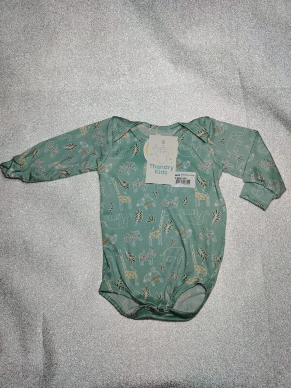 Body Menina P (1 a 3 meses) Manga Longa Verde Estampado Safari - Imagem 5
