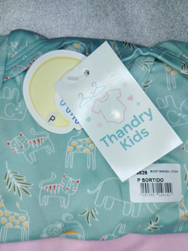 Body Menina P (1 a 3 meses) Manga Longa Verde Estampado Safari - Imagem 4