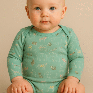 Body Menina P (1 a 3 meses) Manga Longa Verde Estampado Safari