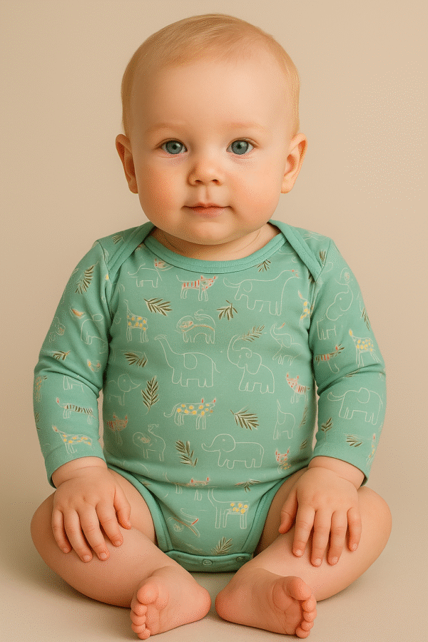 Body Menina P (1 a 3 meses) Manga Longa Verde Estampado Safari