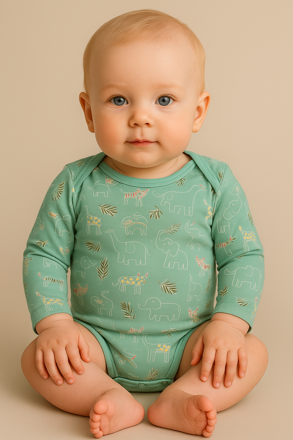 Body Menina P (1 a 3 meses) Manga Longa Verde Estampado Safari