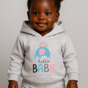 Conjunto Moletom Bebê Unissex Cinza com Capuz Peluciado – Hello Baby P (1 a 3 meses)