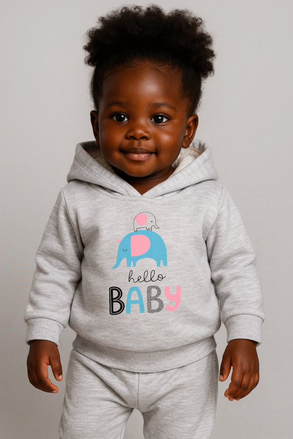 Conjunto Moletom Bebê Unissex Cinza com Capuz Peluciado – Hello Baby P (1 a 3 meses)
