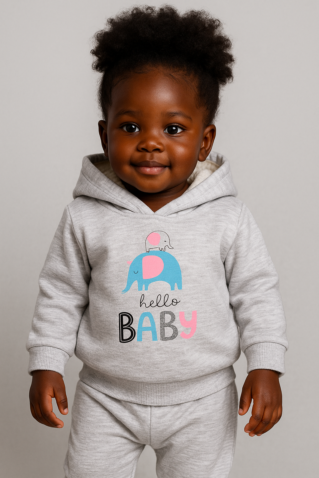 Conjunto Moletom Bebê Unissex Cinza com Capuz Peluciado – Hello Baby P (1 a 3 meses)