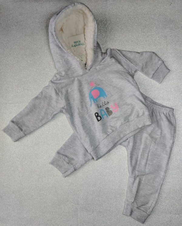 Conjunto Moletom Bebê Unissex Cinza com Capuz Peluciado – Hello Baby P (1 a 3 meses) - Imagem 4