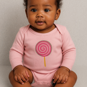 Body Menina P (1 a 3 meses) – Rosa com Estampa Pirulito