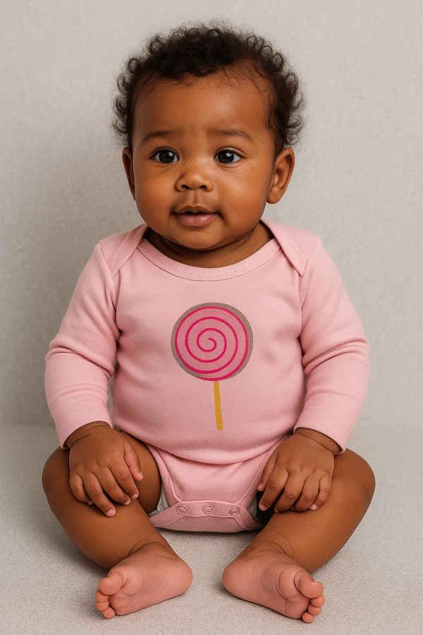 Body Menina P (1 a 3 meses) – Rosa com Estampa Pirulito