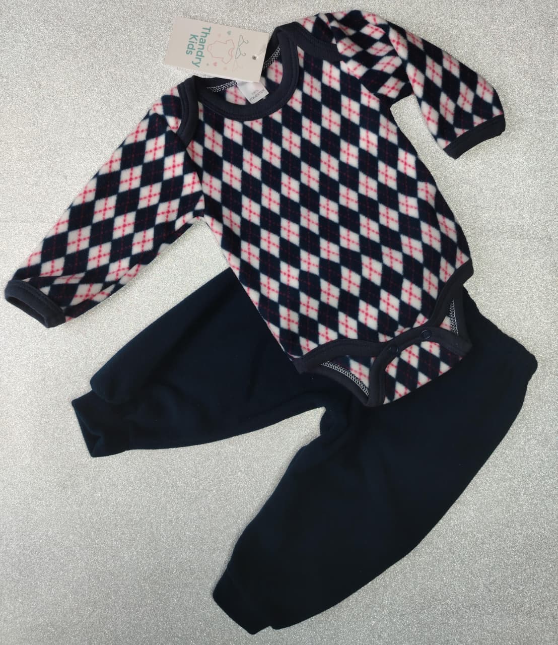 Conjunto Unissex P (1 a 3 meses) – Body Argyle Azul Marinho + Calça  em Soft - Imagem 3