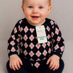 Conjunto Unissex P (1 a 3 meses) – Body Argyle Azul Marinho + Calça  em Soft