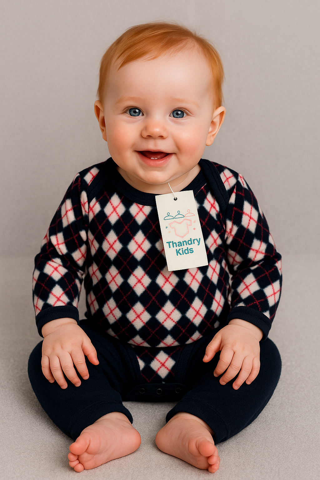 Conjunto Unissex P (1 a 3 meses) – Body Argyle Azul Marinho + Calça  em Soft