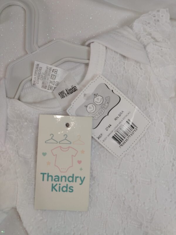 Body Manga Longa RN Branco com Renda Floral - Imagem 3
