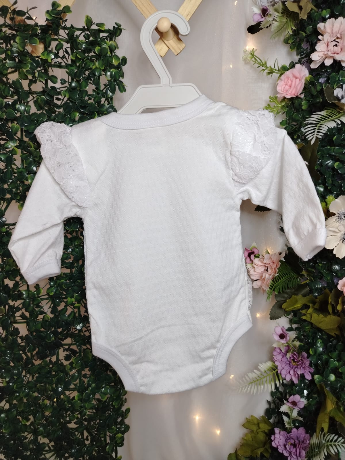 Body Manga Longa RN Branco com Renda Floral - Imagem 4