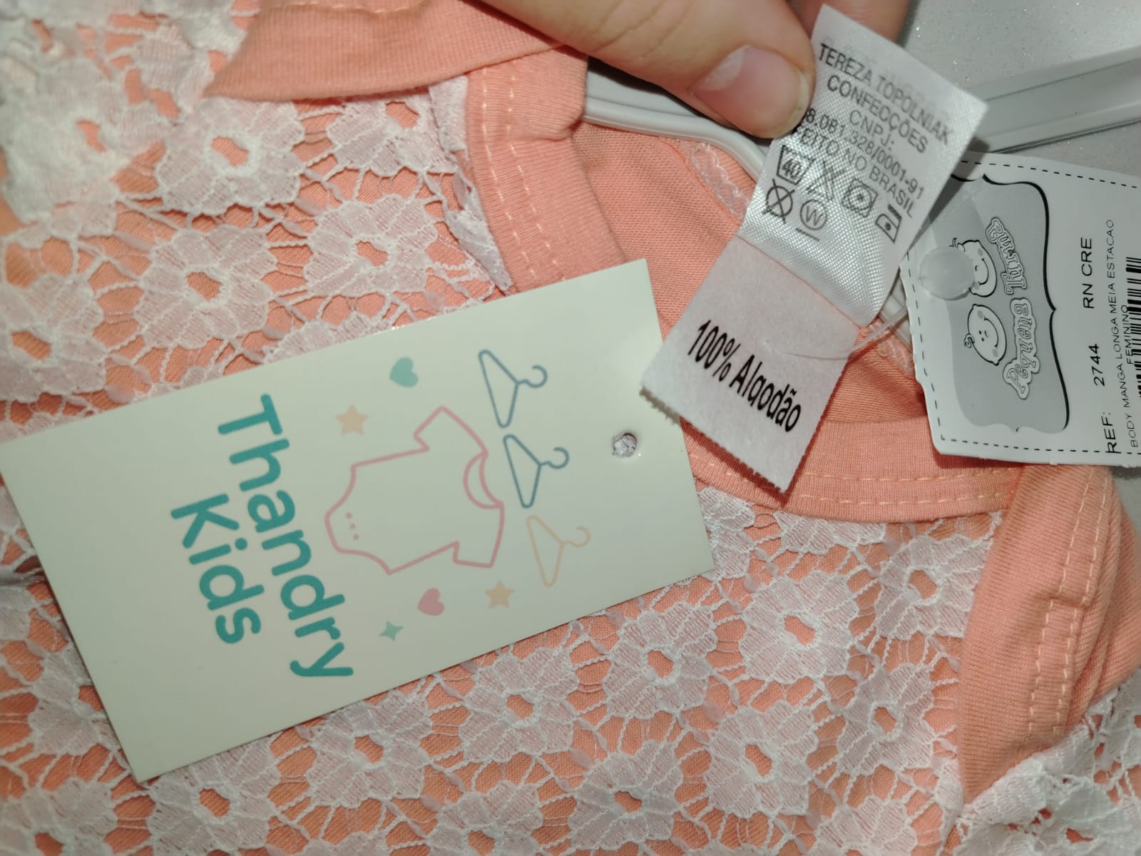 Body Manga Longa RN Pêssego com Renda Floral - Imagem 4