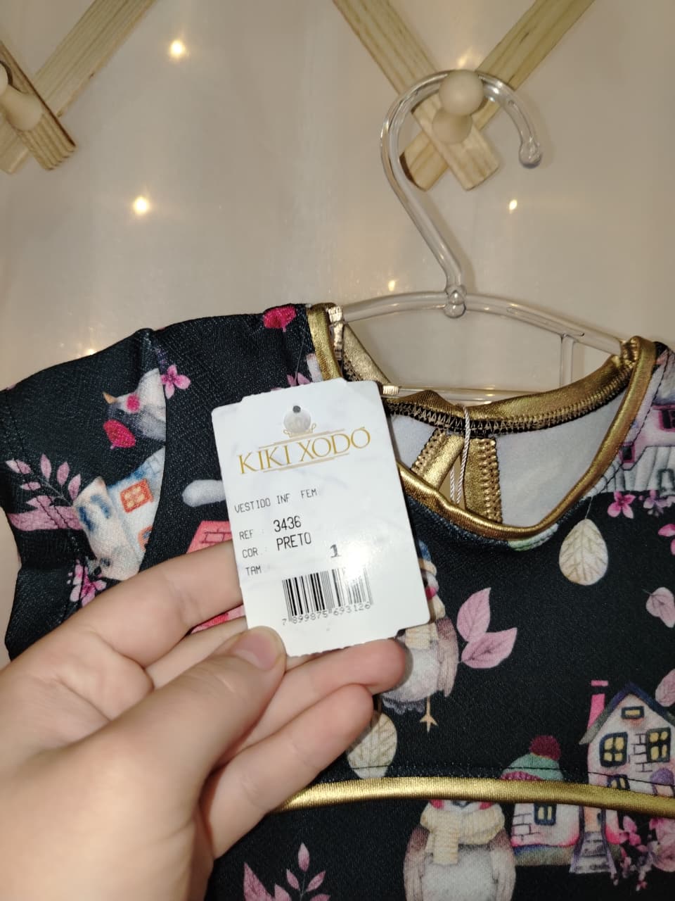 VESTIDO FEM INF C/DETALHES DOURADO REF3436 TAM 01 - Imagem 3