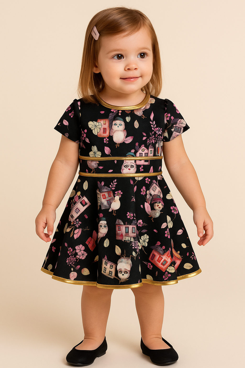 VESTIDO FEM INF C/DETALHES DOURADO REF3436 TAM 01