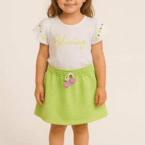 Conjunto Menina 6 Anos Lunedi “Blooming” (Branco e Verde Limão)