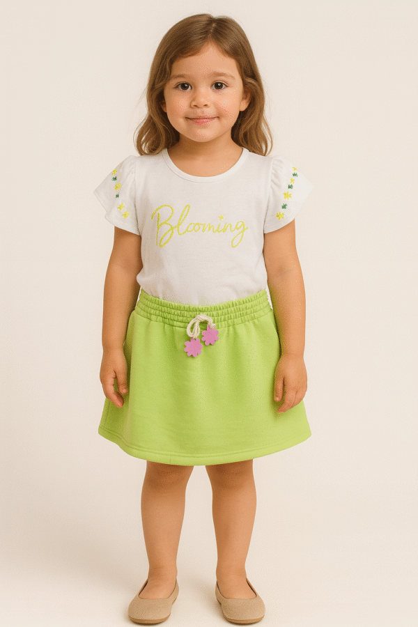 Conjunto Menina 6 Anos Lunedi “Blooming” (Branco e Verde Limão)