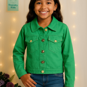 Jaqueta Infantil Feminina Verde Pistache com Botões Dourados – Glinny