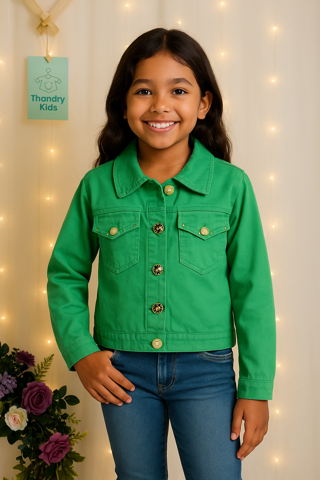 Jaqueta Infantil Feminina Verde Pistache com Botões Dourados – Glinny