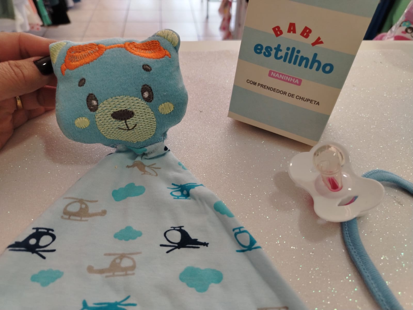 Naninha Ursinho Azul Baby Estilinho – 100% Algodão com Prendedor de Chupeta - Imagem 2