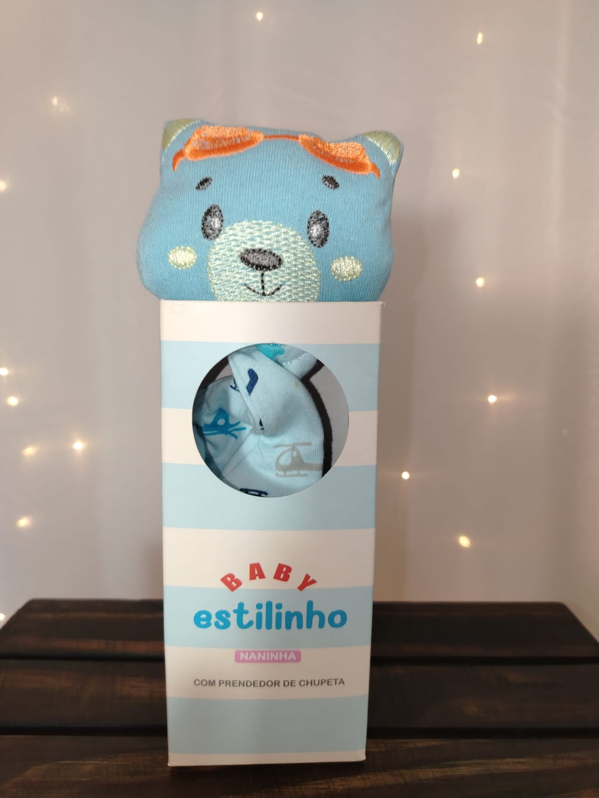 Naninha Ursinho Azul Baby Estilinho – 100% Algodão com Prendedor de Chupeta - Imagem 5