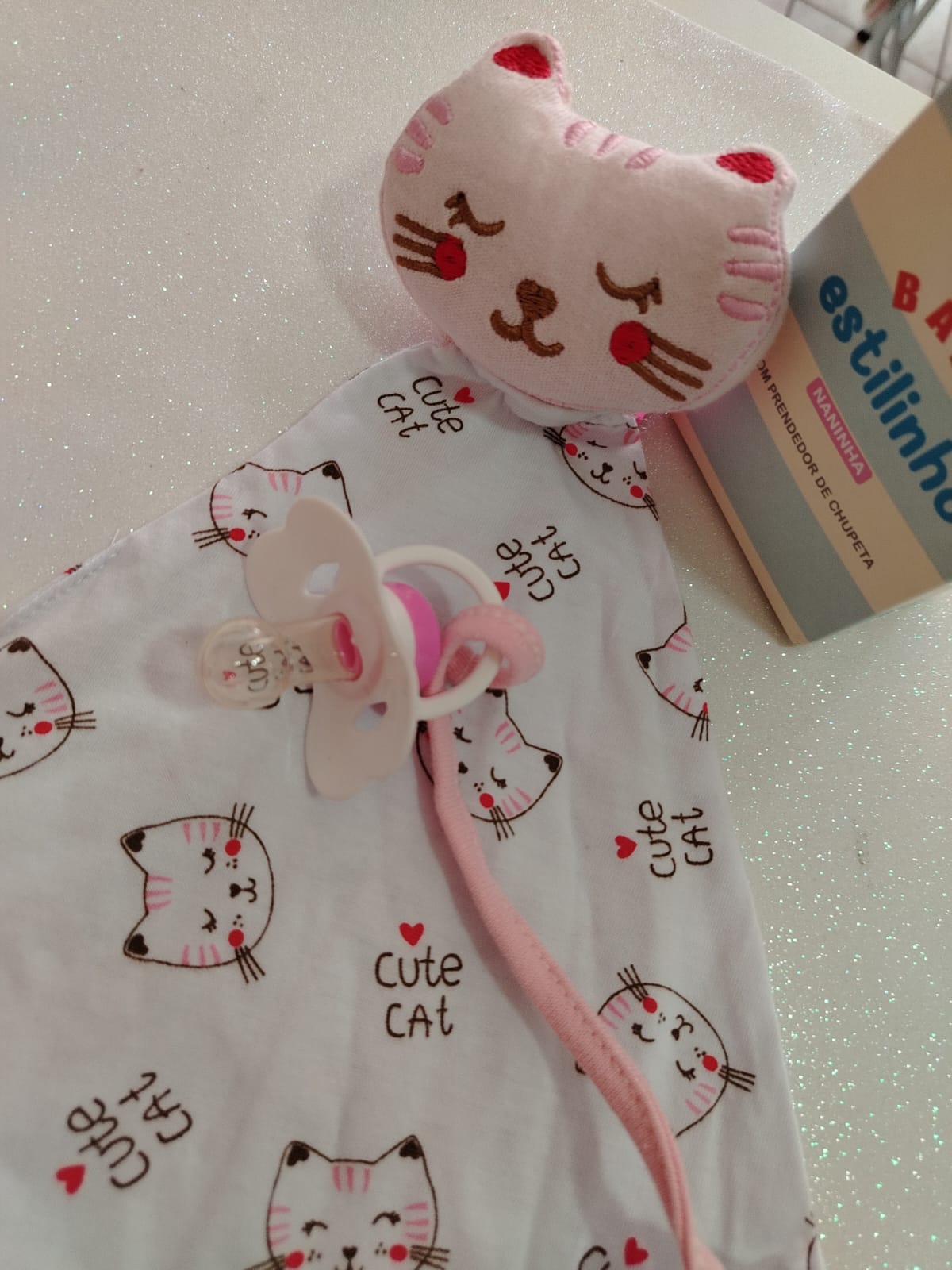 Naninha Gatinha com Prendedor de Chupeta Baby Estilinho Cute Cat - Imagem 2